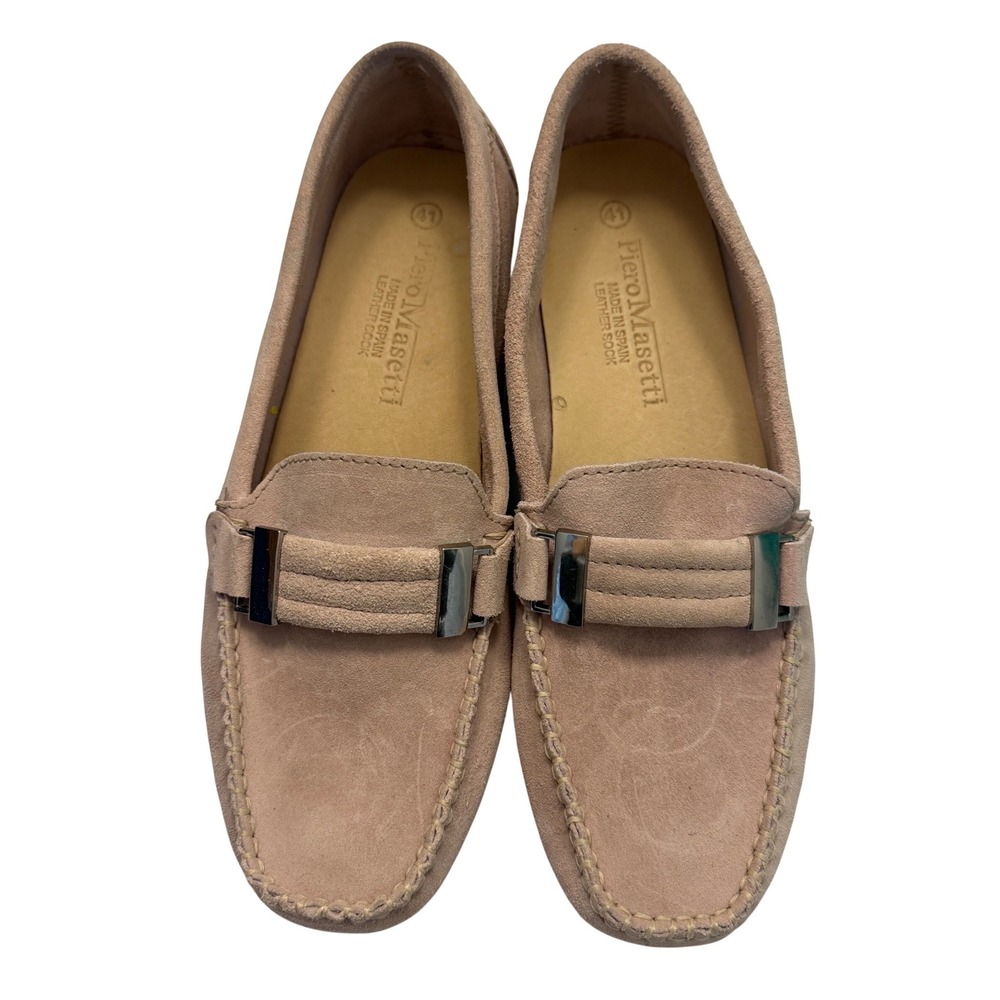 Piero Masetti Pink Suede Loafers Made in Spain Leather Size 41 Driving Shoe